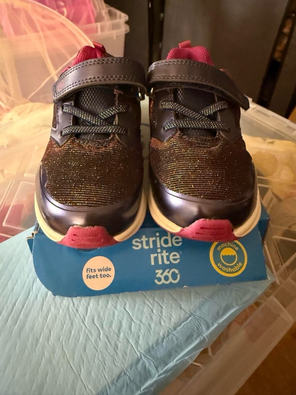 Stride Rite Navy and Pink Glitter-Accent Toddler Sneakers